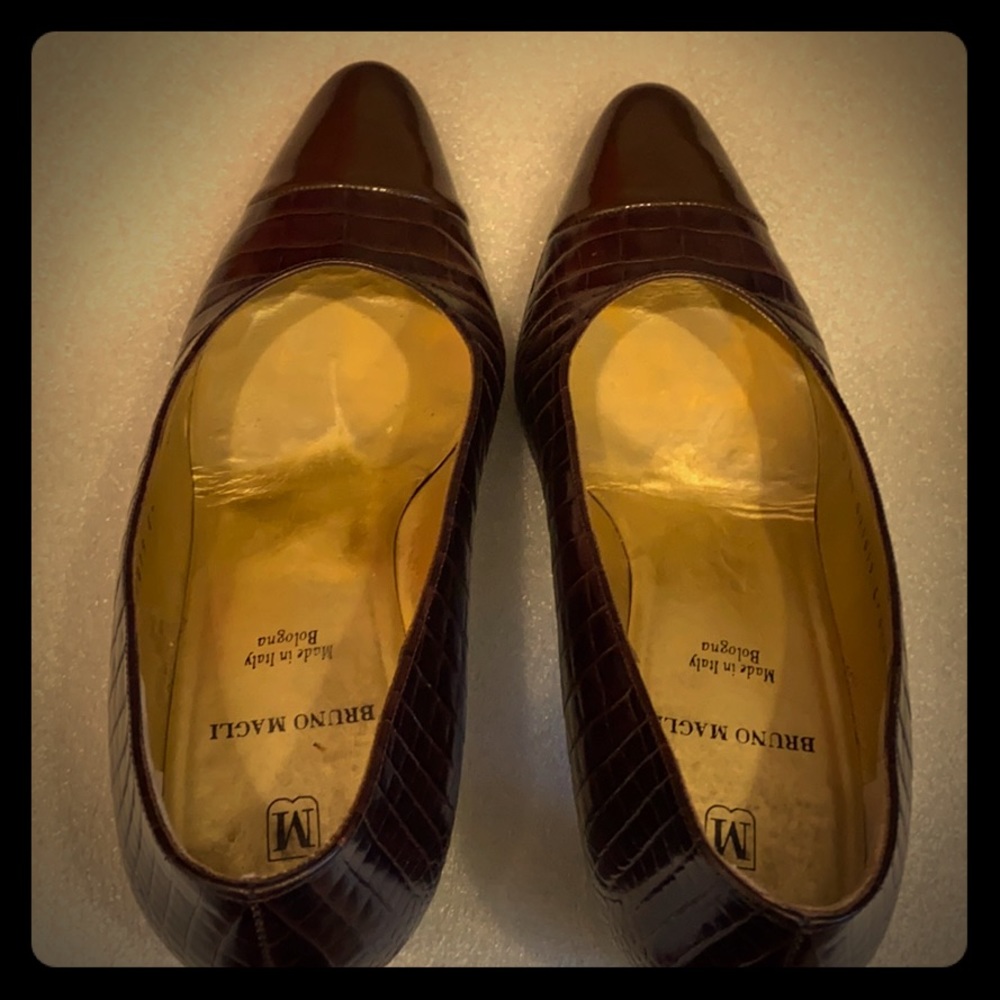 Bruno Magli Crococina-Brown Leather Women’s heels